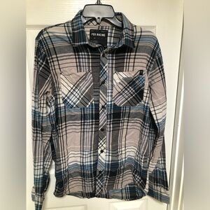 Fox Racing Men's Casual Plaid Shirt in Blue and Black